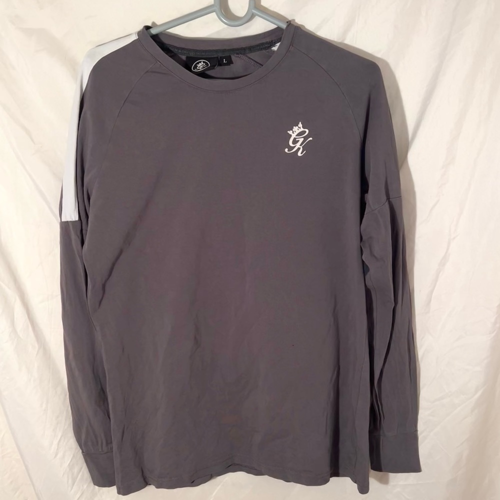 Gym king Mens Long Sleeve Grey and White Size: L Training Running T- Shirt